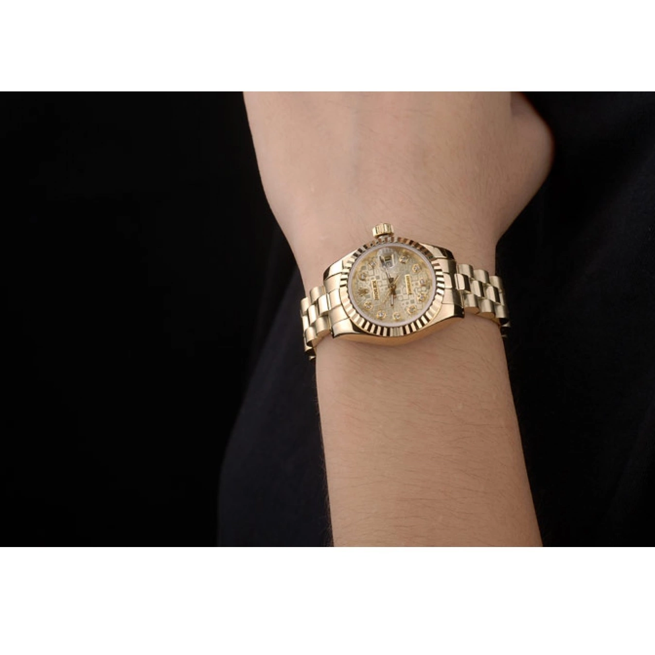 MiroTime 0720 Rolex DateJust Ribbed Pattern Gold Bezel Gold Dial